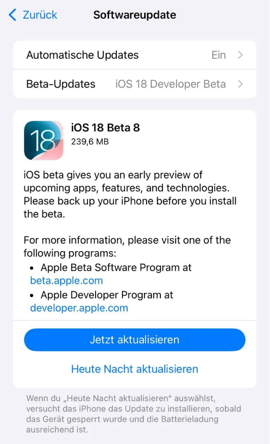 娄底苹果手机维修分享苹果 iOS / iPadOS 18 开发者预览版 Beta 8 发布 